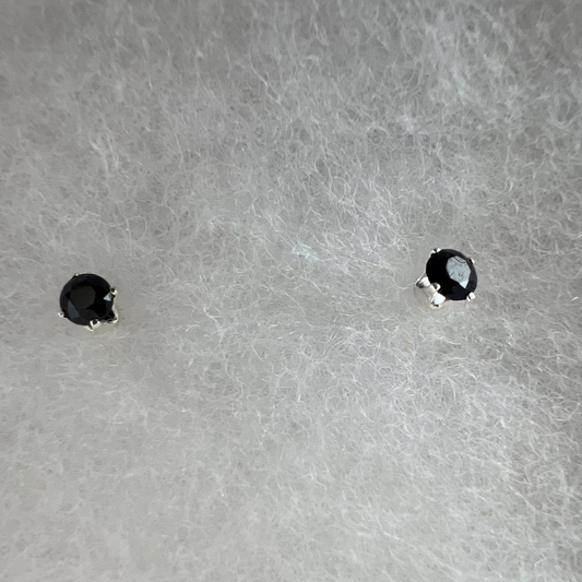 4mm black sapphire sterling silver stud earrings