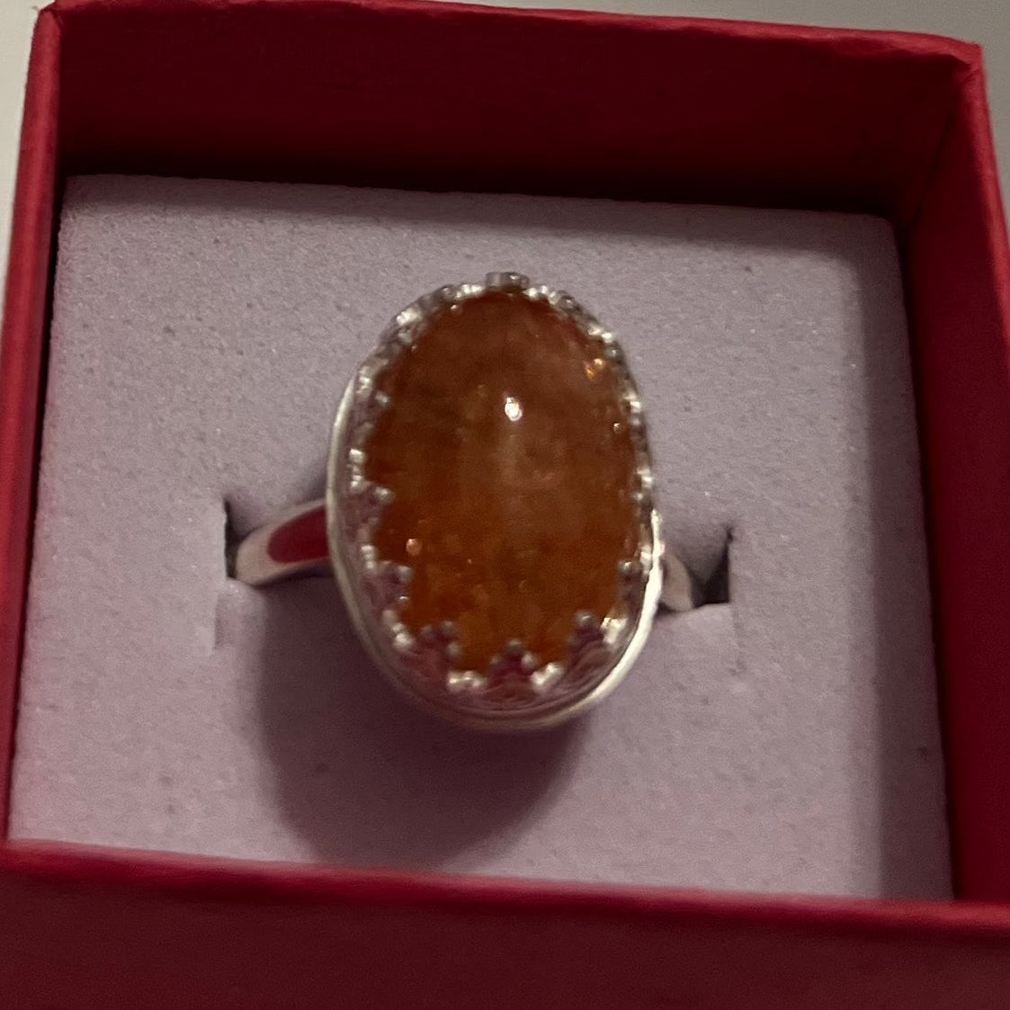 Oval sunstone sterling silver ring size 7